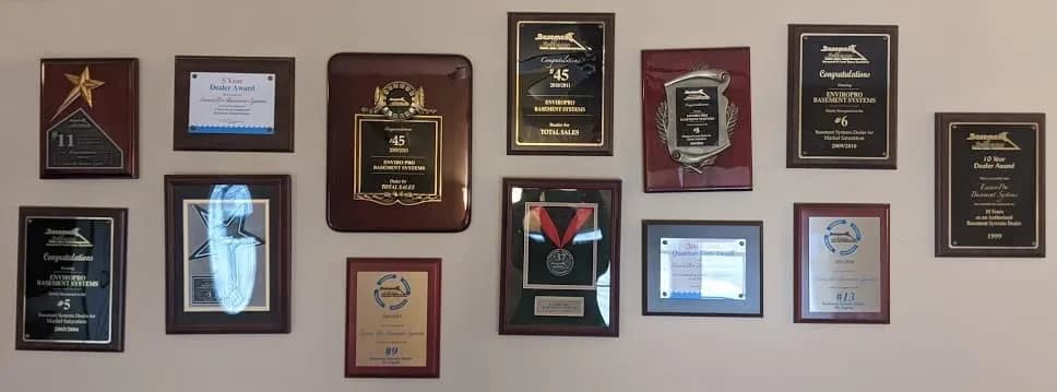 EnviroPro Basements awards and certifications - 25+ years of excellence in basement waterproofing and foundation repair