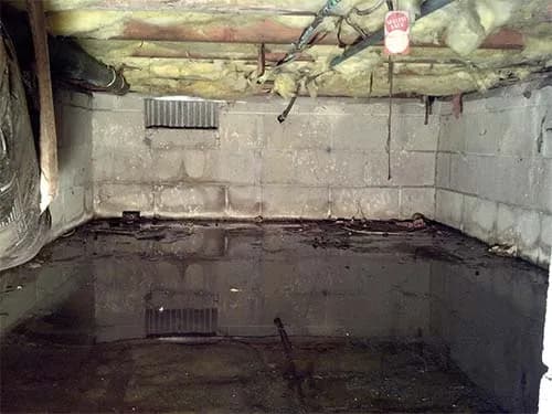Flooded basement showing the critical need for professional sump pump installation